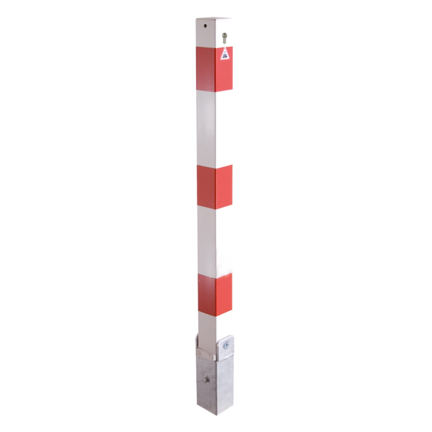 Barrier posts | Steel tube 70 x 70 mm | foldable, with Euro profile cylinder locking mechanism | with lifting and tilting mechanism | hot-dip galvanized